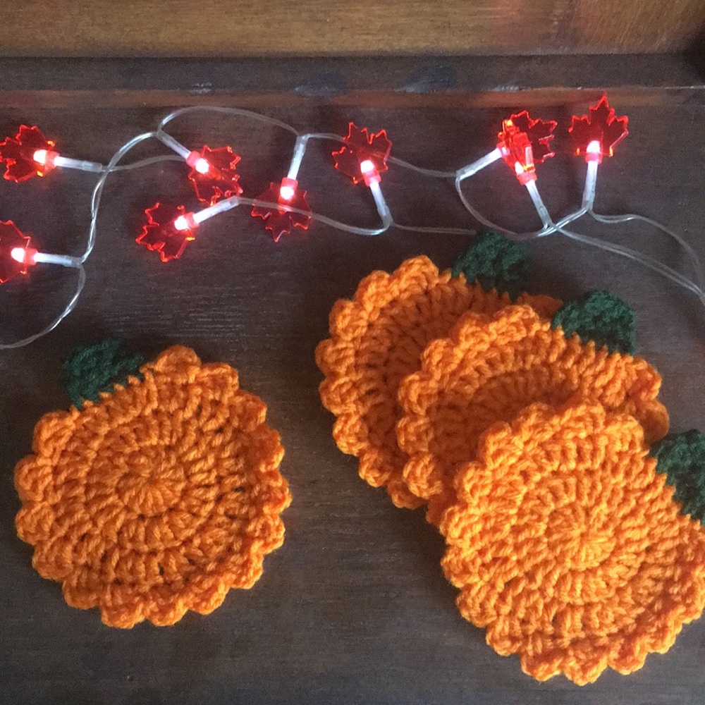 Crochet pumpkin coasters